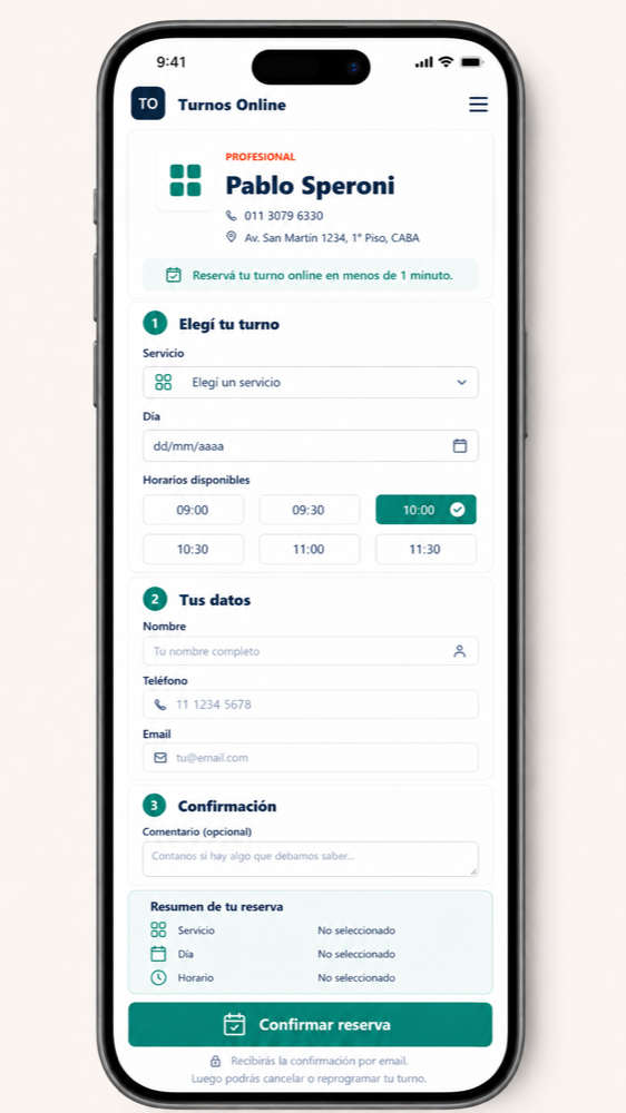 Formulario de reserva desde celular
